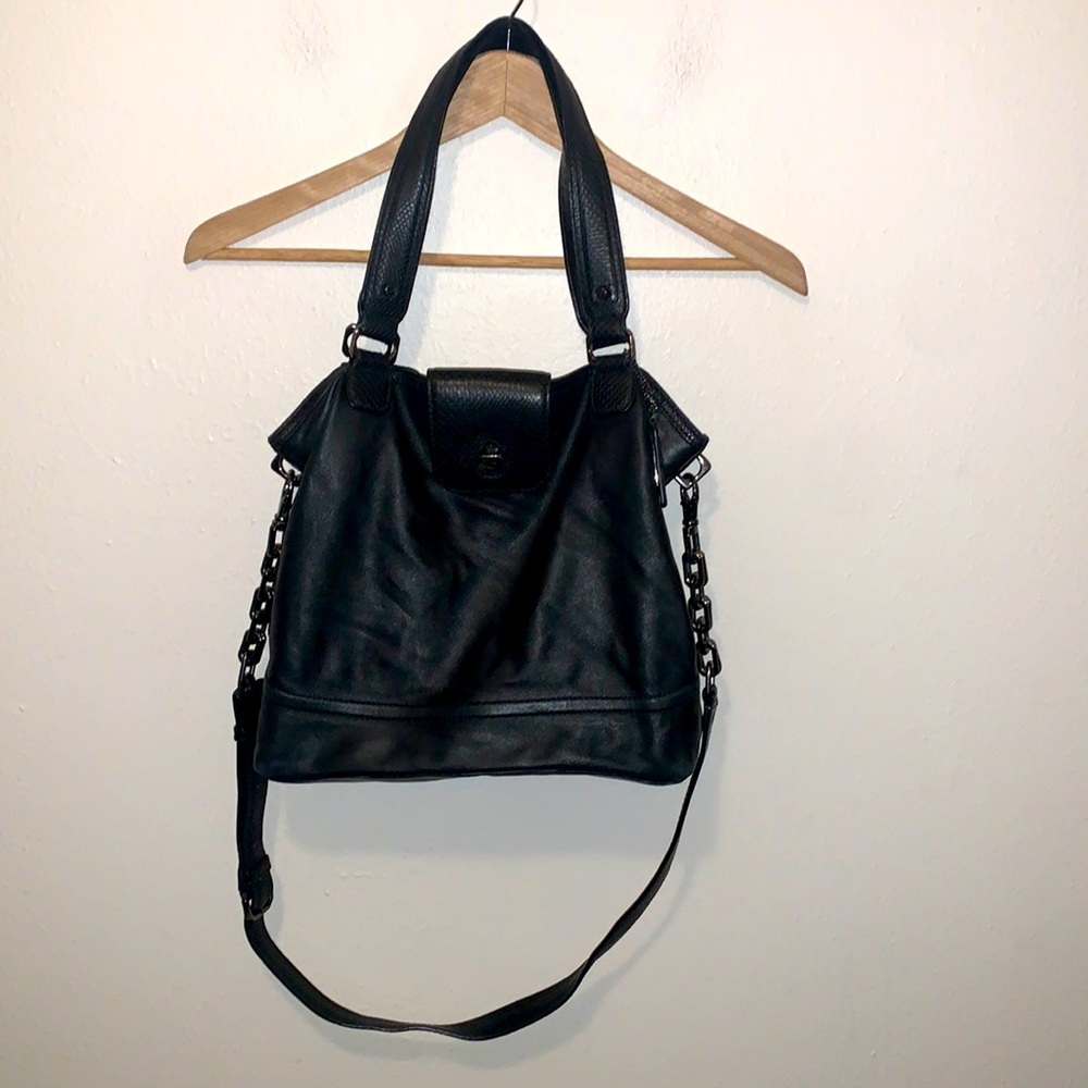 Vintage Cole Haan Slouchy Leather Shoulder Bag Purse Reptile & Chain Details